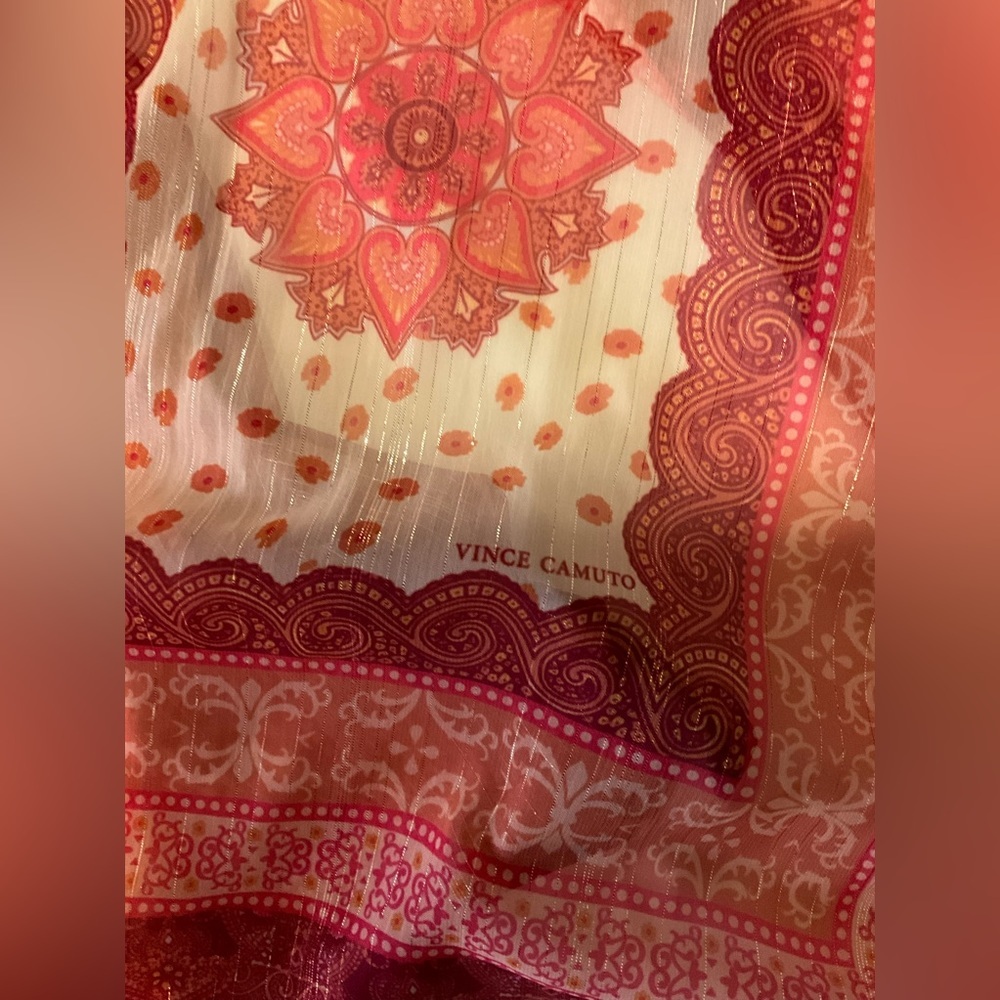Vince Camuto Pink Orange Paisley Medallion Scarf